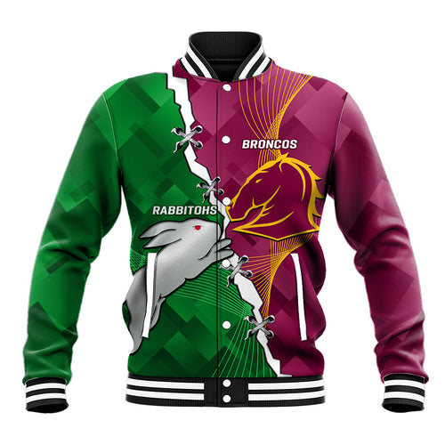 Personalised Broncos And Rabbitohs Baseball Jacket 2024 Together Dynamic Style