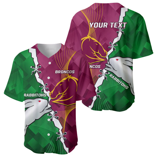 Personalised Broncos And Rabbitohs Baseball Jersey 2024 Together Dynamic Style