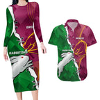 Personalised Broncos And Rabbitohs Couples Matching Long Sleeve Bodycon Dress and Hawaiian Shirt 2024 Together Dynamic Style