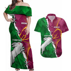 Personalised Broncos And Rabbitohs Couples Matching Off Shoulder Maxi Dress and Hawaiian Shirt 2024 Together Dynamic Style