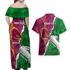 Personalised Broncos And Rabbitohs Couples Matching Off Shoulder Maxi Dress and Hawaiian Shirt 2024 Together Dynamic Style