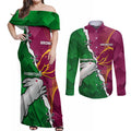 Personalised Broncos And Rabbitohs Couples Matching Off Shoulder Maxi Dress and Long Sleeve Button Shirt 2024 Together Dynamic Style