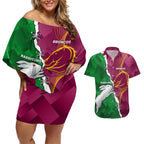 Personalised Broncos And Rabbitohs Couples Matching Off Shoulder Short Dress and Hawaiian Shirt 2024 Together Dynamic Style