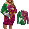 Personalised Broncos And Rabbitohs Couples Matching Off Shoulder Short Dress and Long Sleeve Button Shirt 2024 Together Dynamic Style