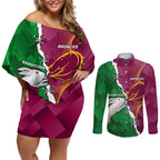Personalised Broncos And Rabbitohs Couples Matching Off Shoulder Short Dress and Long Sleeve Button Shirt 2024 Together Dynamic Style