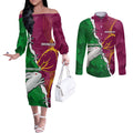 Personalised Broncos And Rabbitohs Couples Matching Off The Shoulder Long Sleeve Dress and Long Sleeve Button Shirt 2024 Together Dynamic Style