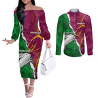 Personalised Broncos And Rabbitohs Couples Matching Off The Shoulder Long Sleeve Dress and Long Sleeve Button Shirt 2024 Together Dynamic Style