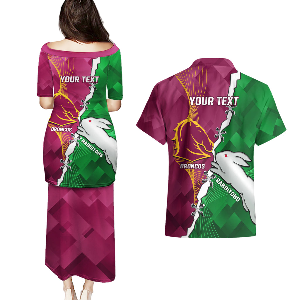Personalised Broncos And Rabbitohs Couples Matching Puletasi and Hawaiian Shirt 2024 Together Dynamic Style
