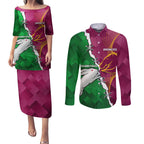 Personalised Broncos And Rabbitohs Couples Matching Puletasi and Long Sleeve Button Shirt 2024 Together Dynamic Style