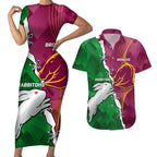 Personalised Broncos And Rabbitohs Couples Matching Short Sleeve Bodycon Dress and Hawaiian Shirt 2024 Together Dynamic Style