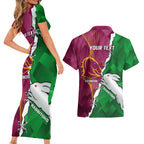 Personalised Broncos And Rabbitohs Couples Matching Short Sleeve Bodycon Dress and Hawaiian Shirt 2024 Together Dynamic Style