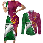 Personalised Broncos And Rabbitohs Couples Matching Short Sleeve Bodycon Dress and Long Sleeve Button Shirt 2024 Together Dynamic Style