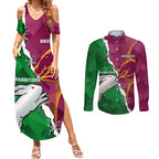 Personalised Broncos And Rabbitohs Couples Matching Summer Maxi Dress and Long Sleeve Button Shirt 2024 Together Dynamic Style