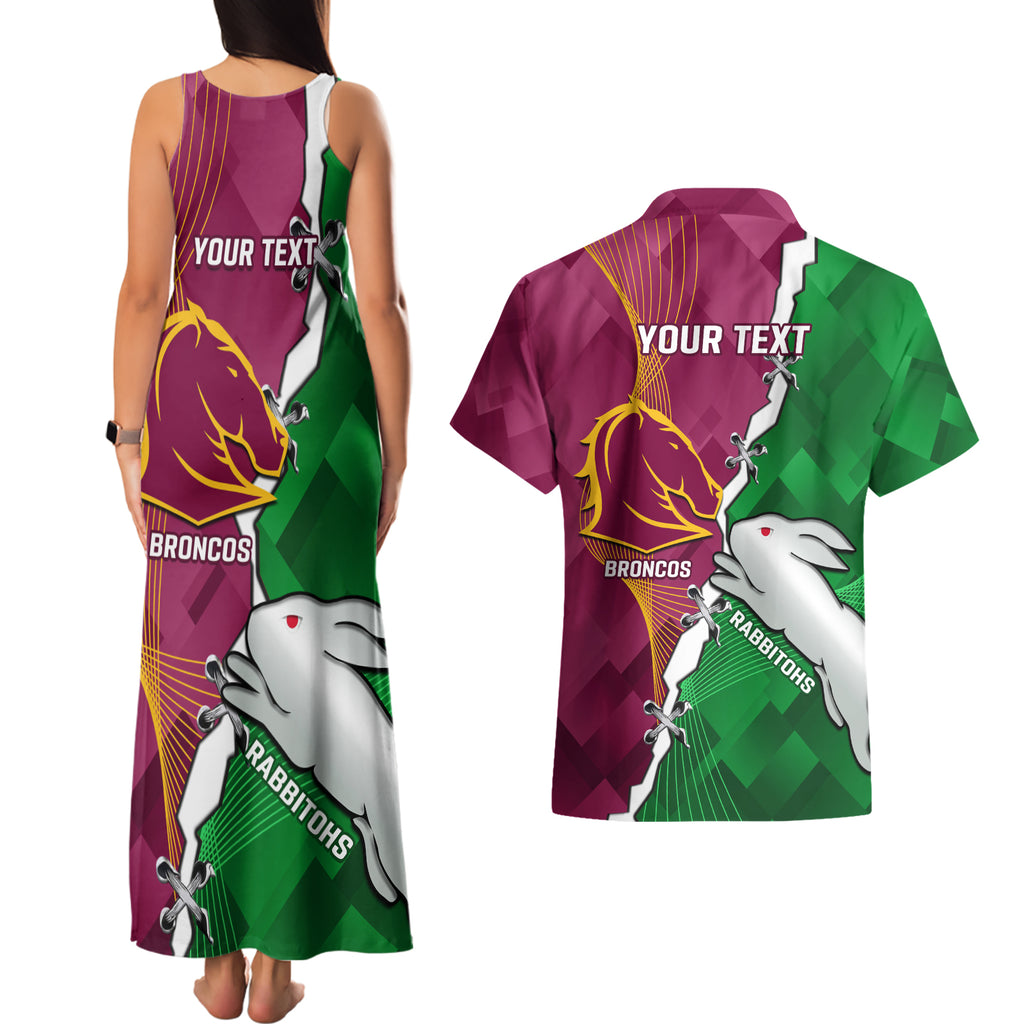 Personalised Broncos And Rabbitohs Couples Matching Tank Maxi Dress and Hawaiian Shirt 2024 Together Dynamic Style