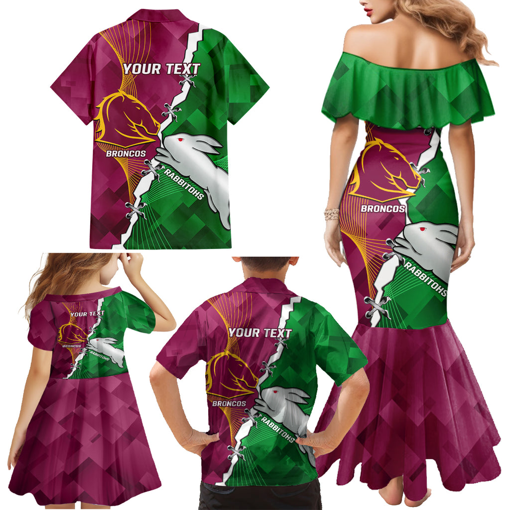 Personalised Broncos And Rabbitohs Family Matching Mermaid Dress and Hawaiian Shirt 2024 Together Dynamic Style