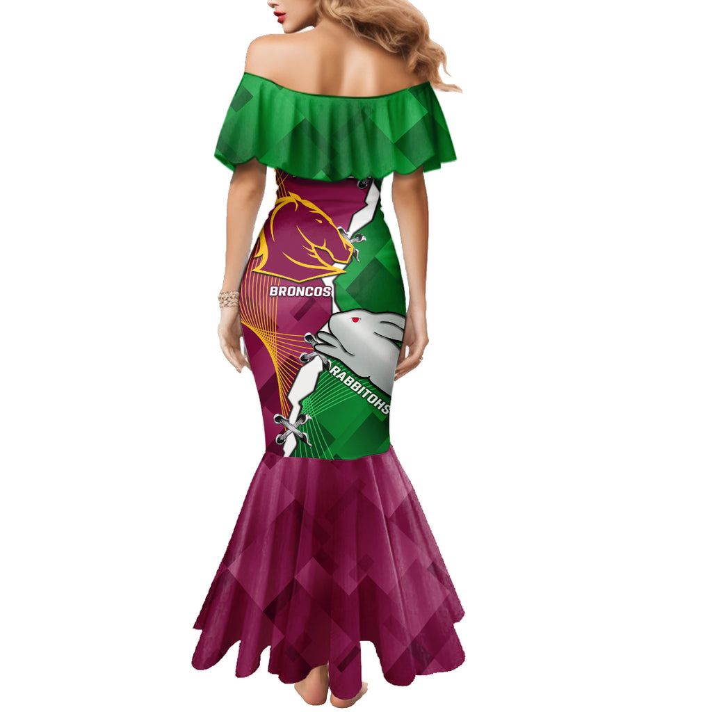 Personalised Broncos And Rabbitohs Family Matching Mermaid Dress and Hawaiian Shirt 2024 Together Dynamic Style