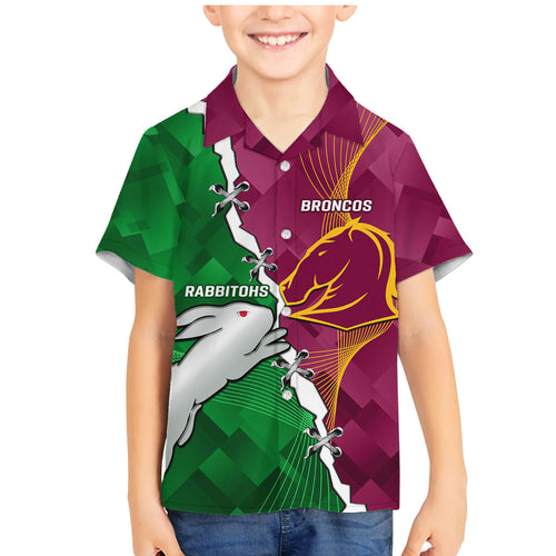 Personalised Broncos And Rabbitohs Family Matching Mermaid Dress and Hawaiian Shirt 2024 Together Dynamic Style