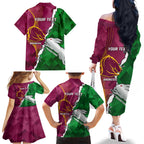 Personalised Broncos And Rabbitohs Family Matching Off Shoulder Long Sleeve Dress and Hawaiian Shirt 2024 Together Dynamic Style