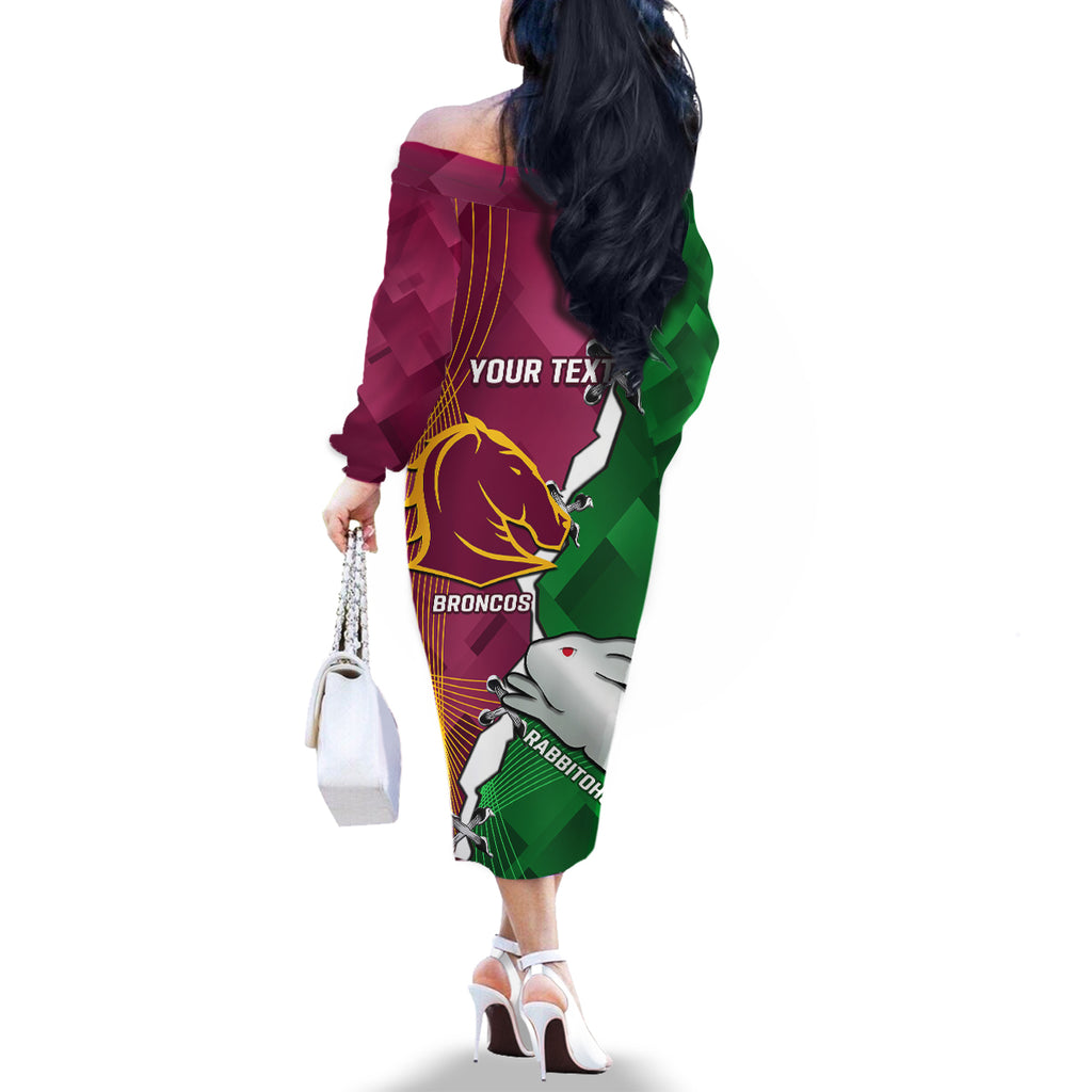 Personalised Broncos And Rabbitohs Family Matching Off Shoulder Long Sleeve Dress and Hawaiian Shirt 2024 Together Dynamic Style