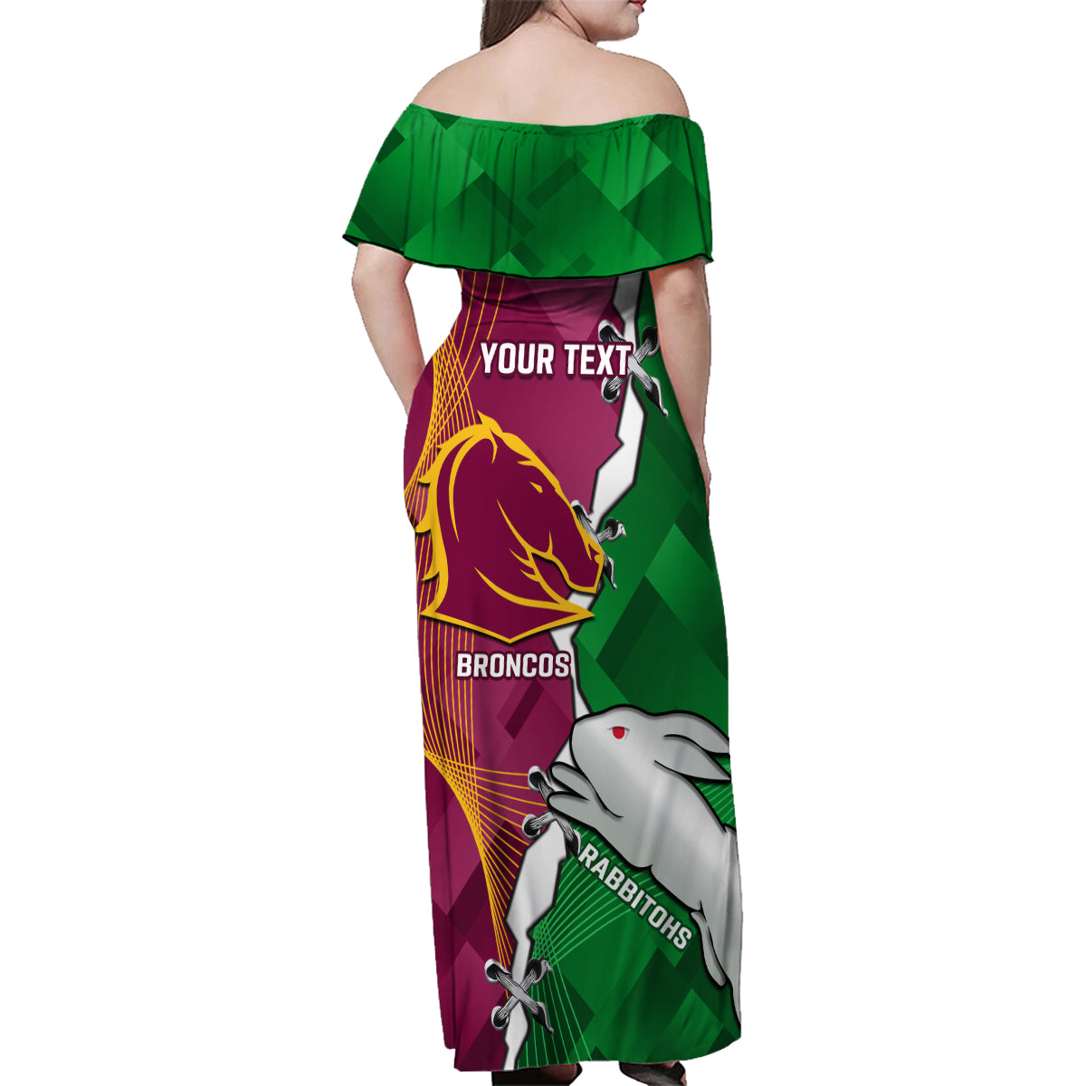 Personalised Broncos And Rabbitohs Family Matching Off Shoulder Maxi Dress and Hawaiian Shirt 2024 Together Dynamic Style