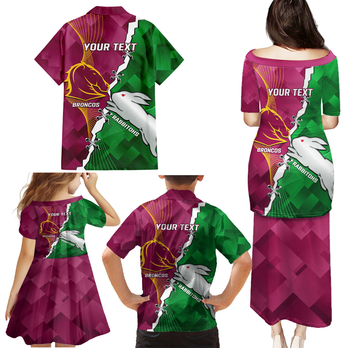 Personalised Broncos And Rabbitohs Family Matching Puletasi and Hawaiian Shirt 2024 Together Dynamic Style