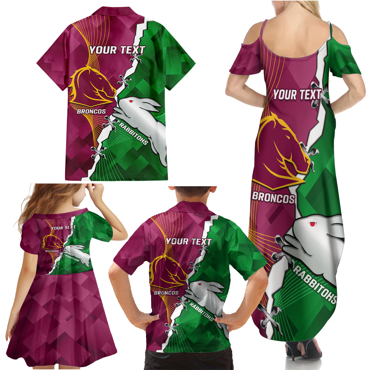 Personalised Broncos And Rabbitohs Family Matching Summer Maxi Dress and Hawaiian Shirt 2024 Together Dynamic Style