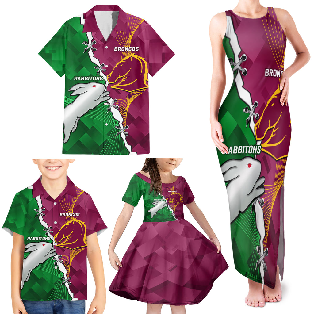 Personalised Broncos And Rabbitohs Family Matching Tank Maxi Dress and Hawaiian Shirt 2024 Together Dynamic Style