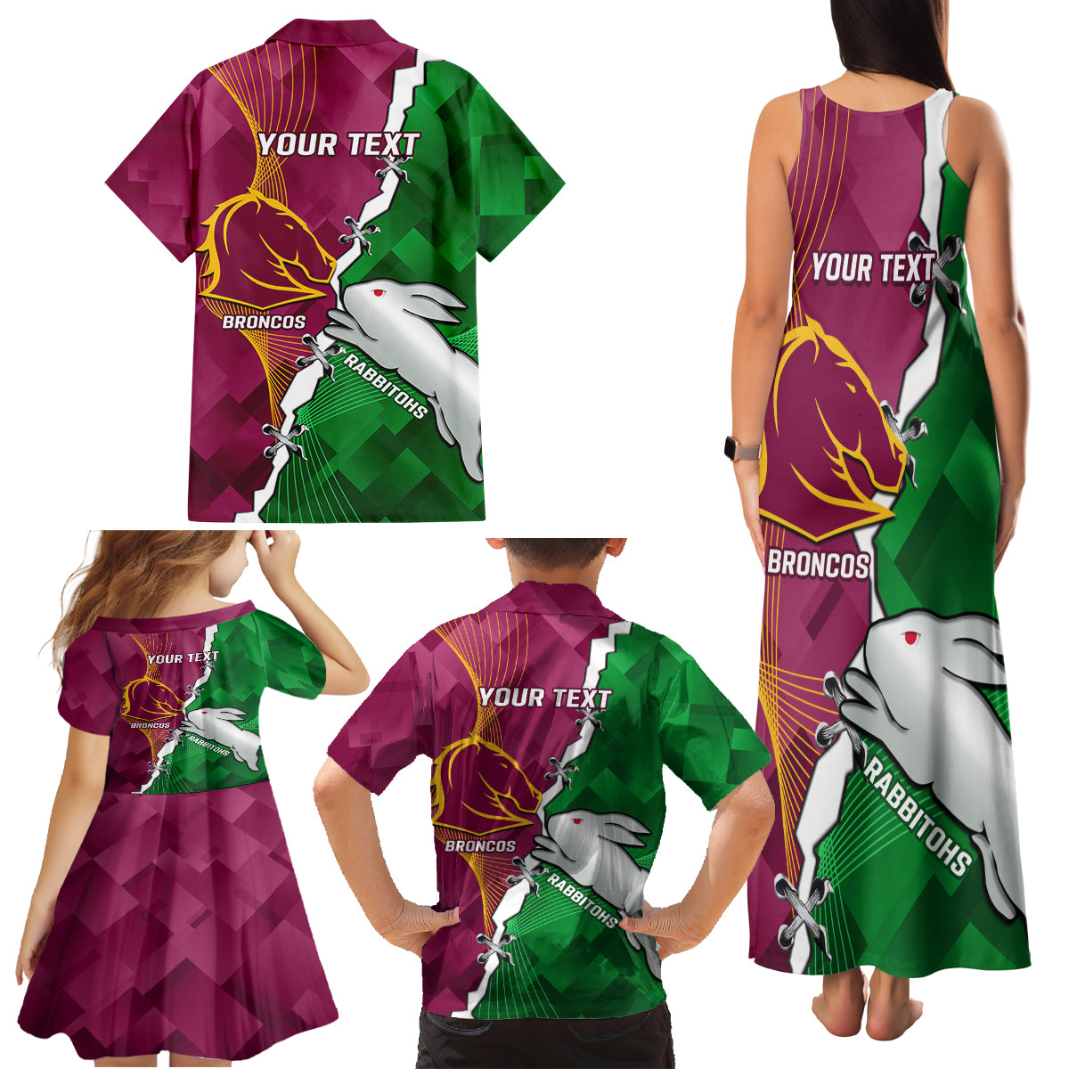 Personalised Broncos And Rabbitohs Family Matching Tank Maxi Dress and Hawaiian Shirt 2024 Together Dynamic Style