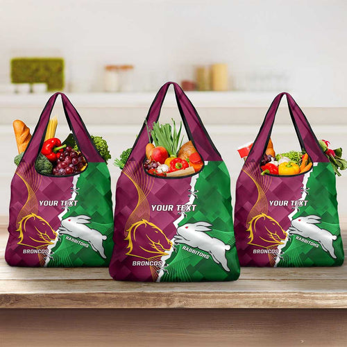 Personalised Broncos And Rabbitohs Grocery Bag 2024 Together Dynamic Style
