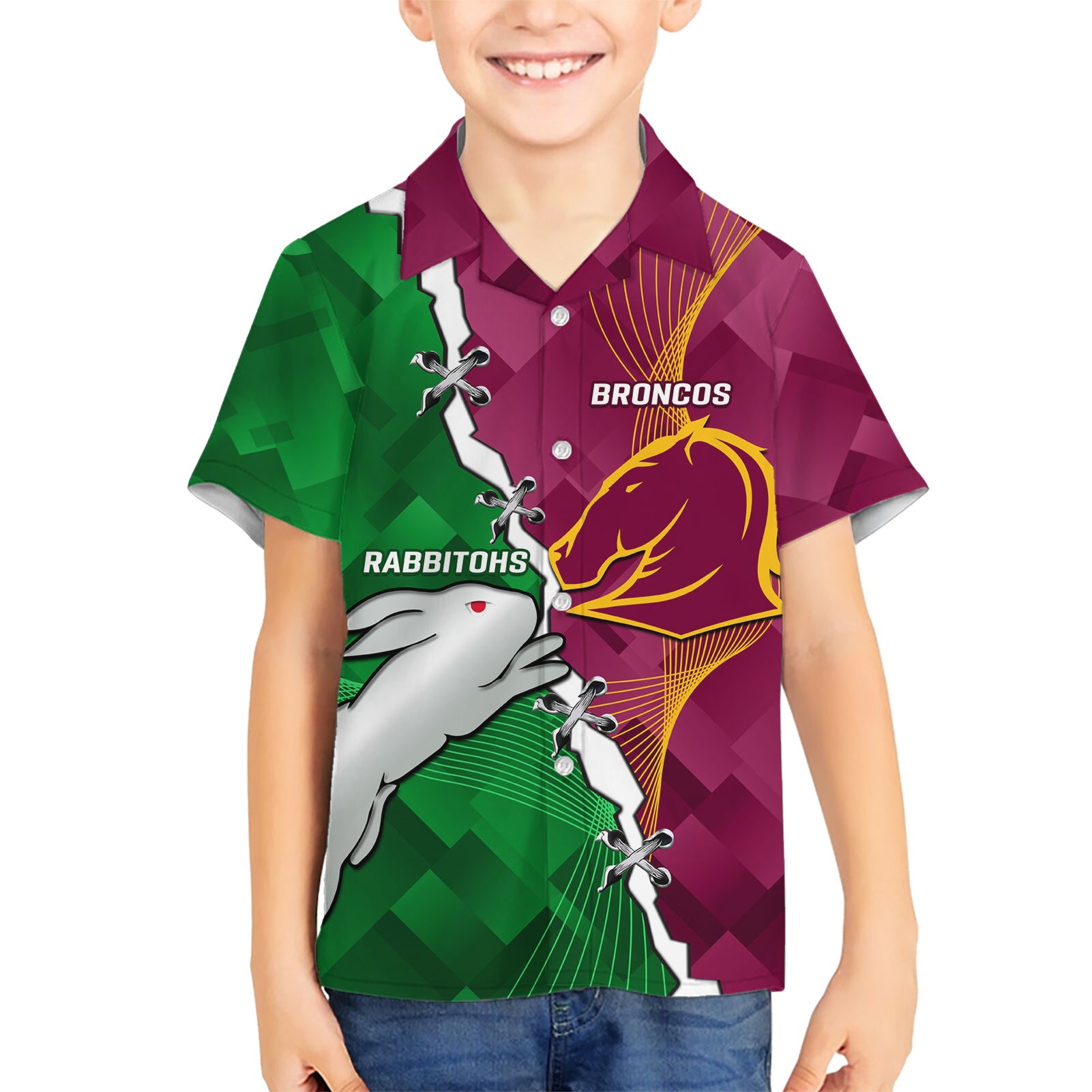 Personalised Broncos And Rabbitohs Kid Hawaiian Shirt 2024 Together Dynamic Style
