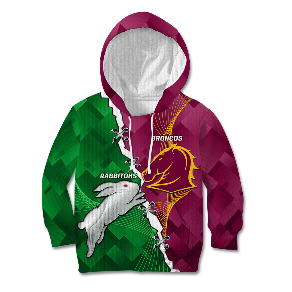 Personalised Broncos And Rabbitohs Kid Hoodie 2024 Together Dynamic Style