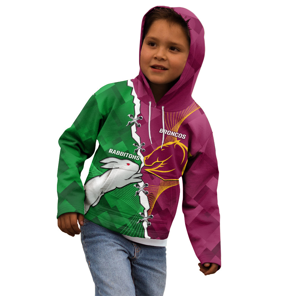 Personalised Broncos And Rabbitohs Kid Hoodie 2024 Together Dynamic Style