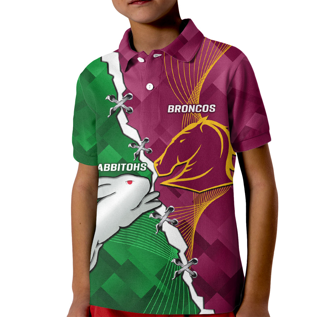 Personalised Broncos And Rabbitohs Kid Polo Shirt 2024 Together Dynamic Style