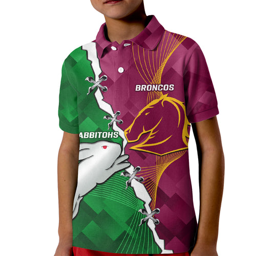 Personalised Broncos And Rabbitohs Kid Polo Shirt 2024 Together Dynamic Style