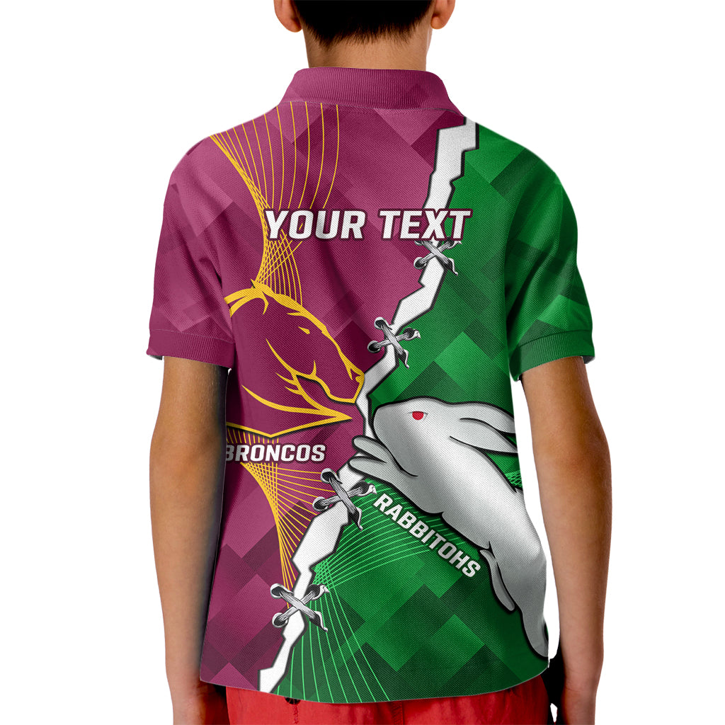 Personalised Broncos And Rabbitohs Kid Polo Shirt 2024 Together Dynamic Style