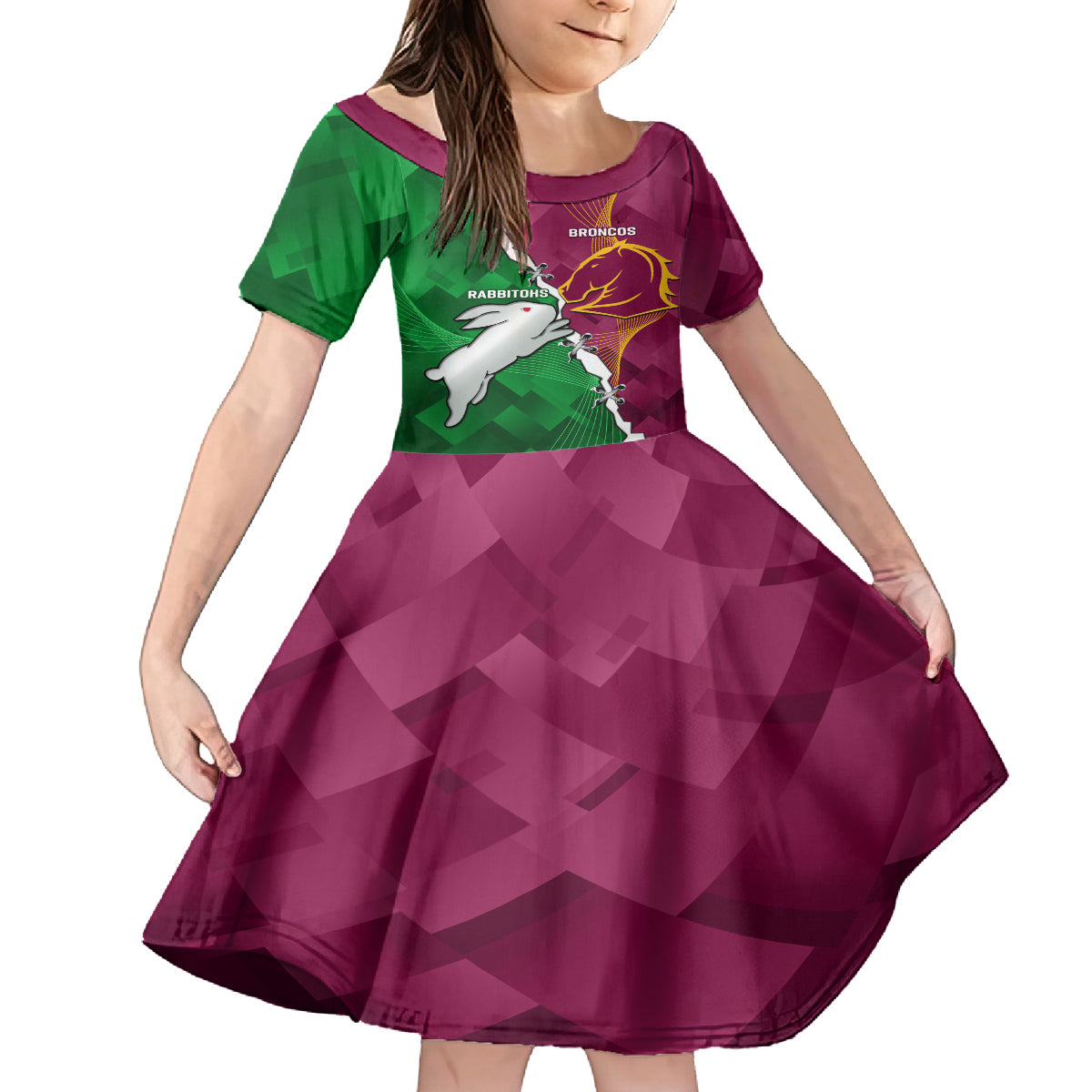 Personalised Broncos And Rabbitohs Kid Short Sleeve Dress 2024 Together Dynamic Style