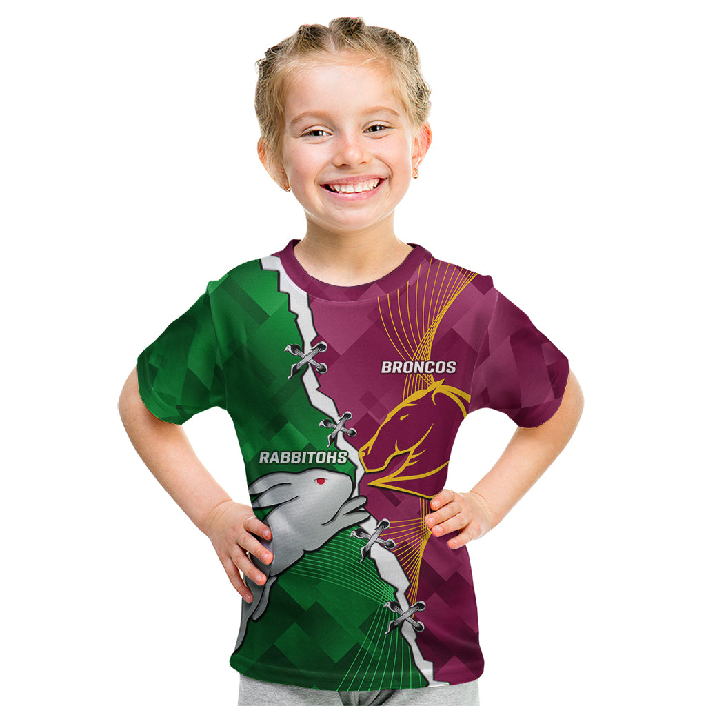 Personalised Broncos And Rabbitohs Kid T Shirt 2024 Together Dynamic Style