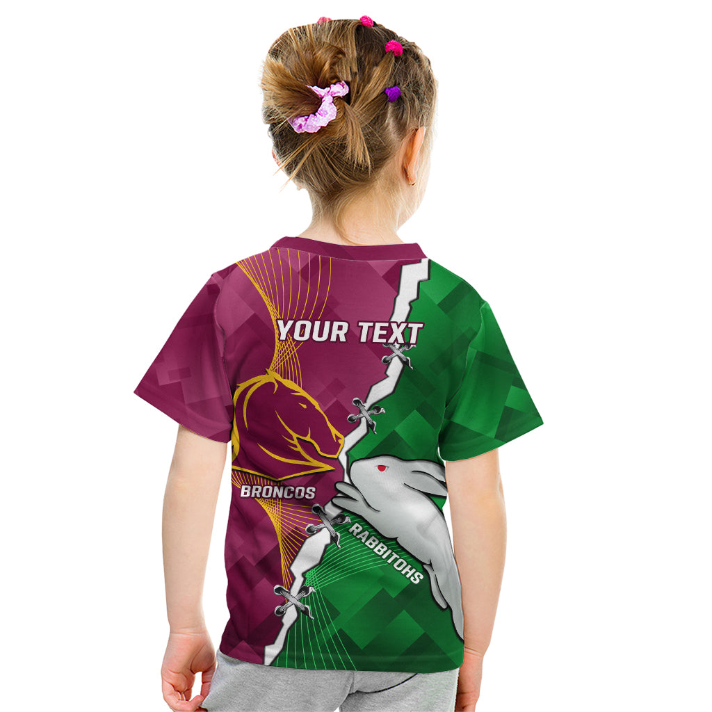 Personalised Broncos And Rabbitohs Kid T Shirt 2024 Together Dynamic Style