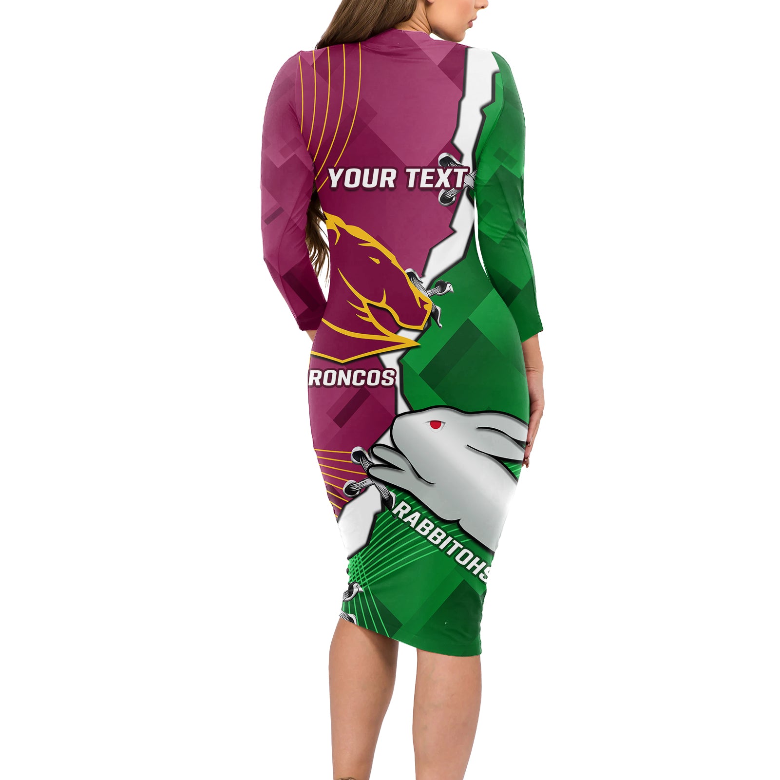 Personalised Broncos And Rabbitohs Long Sleeve Bodycon Dress 2024 Together Dynamic Style