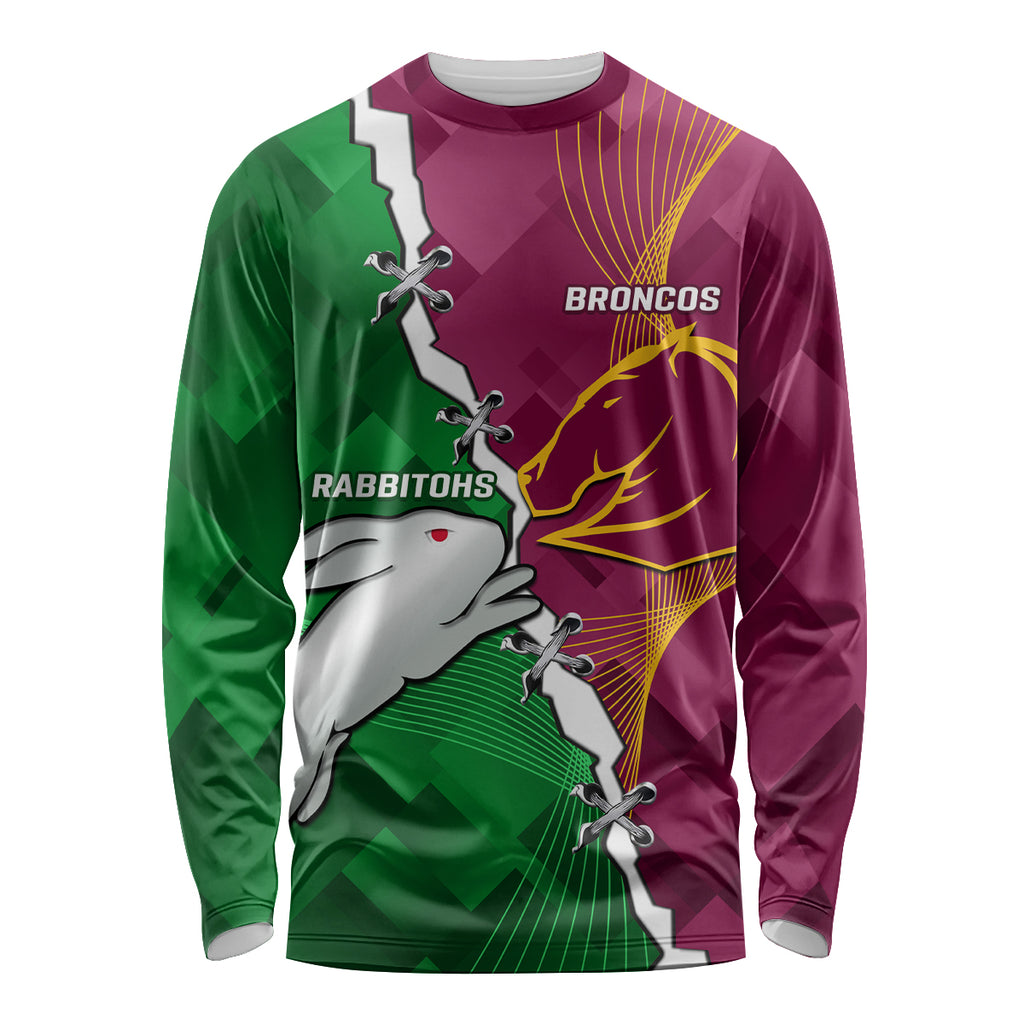 Personalised Broncos And Rabbitohs Long Sleeve Shirt 2024 Together Dynamic Style