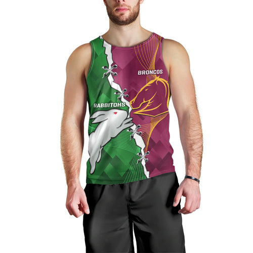 Personalised Broncos And Rabbitohs Men Tank Top 2024 Together Dynamic Style