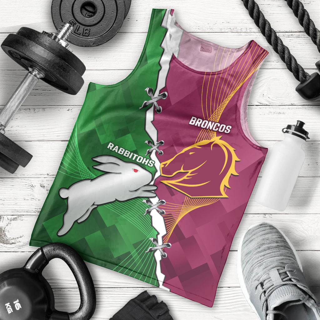Personalised Broncos And Rabbitohs Men Tank Top 2024 Together Dynamic Style