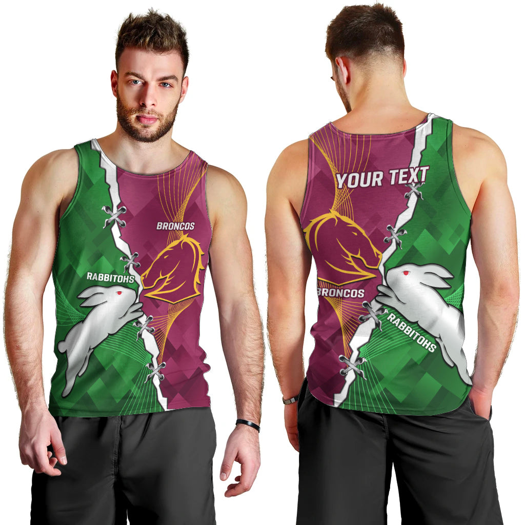 Personalised Broncos And Rabbitohs Men Tank Top 2024 Together Dynamic Style