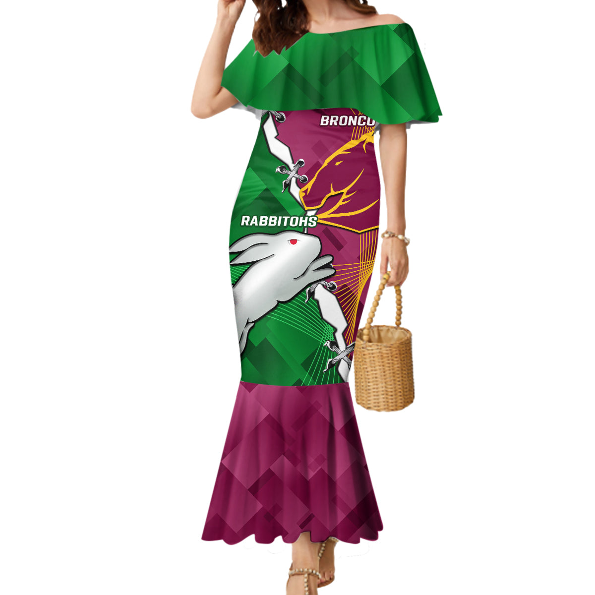 Personalised Broncos And Rabbitohs Mermaid Dress 2024 Together Dynamic Style