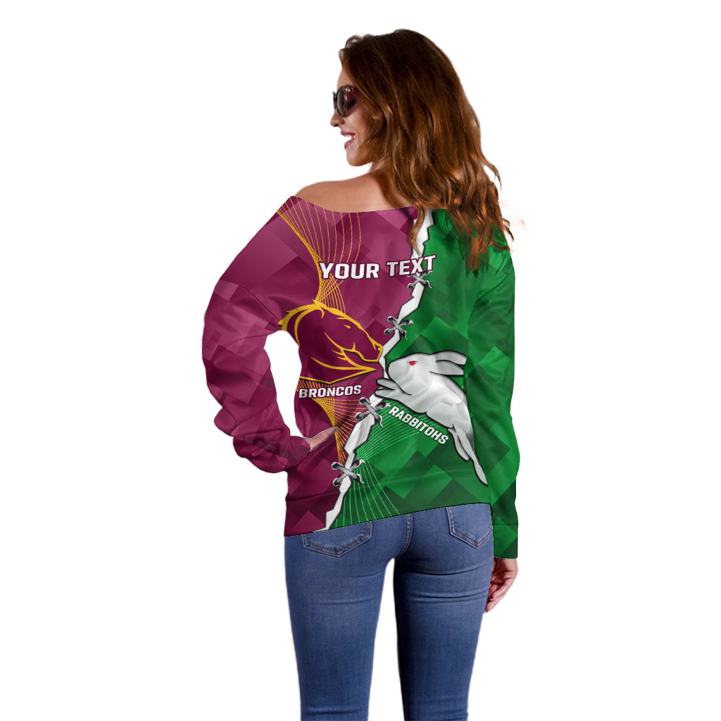 Personalised Broncos And Rabbitohs Off Shoulder Sweater 2024 Together Dynamic Style