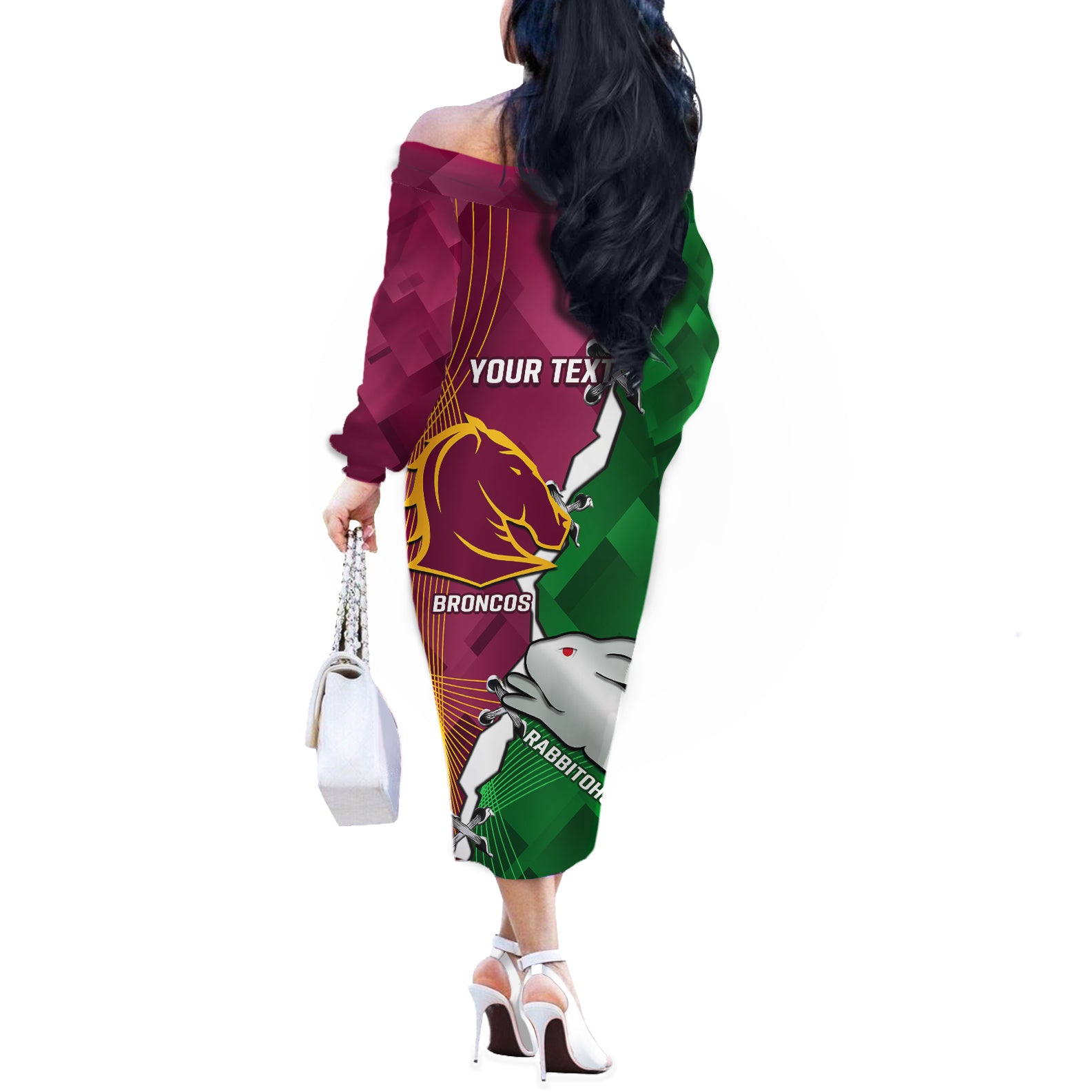 Personalised Broncos And Rabbitohs Off The Shoulder Long Sleeve Dress 2024 Together Dynamic Style