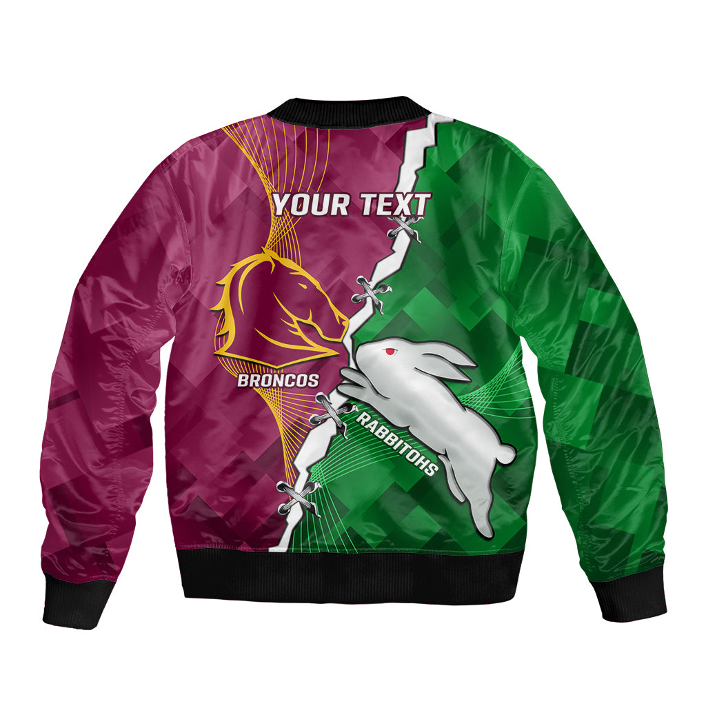 Personalised Broncos And Rabbitohs Sleeve Zip Bomber Jacket 2024 Together Dynamic Style