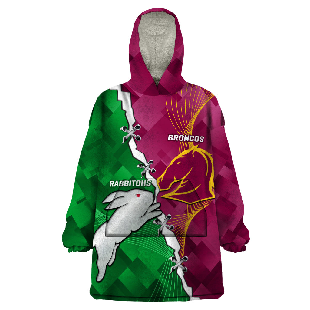 Personalised Broncos And Rabbitohs Wearable Blanket Hoodie 2024 Together Dynamic Style