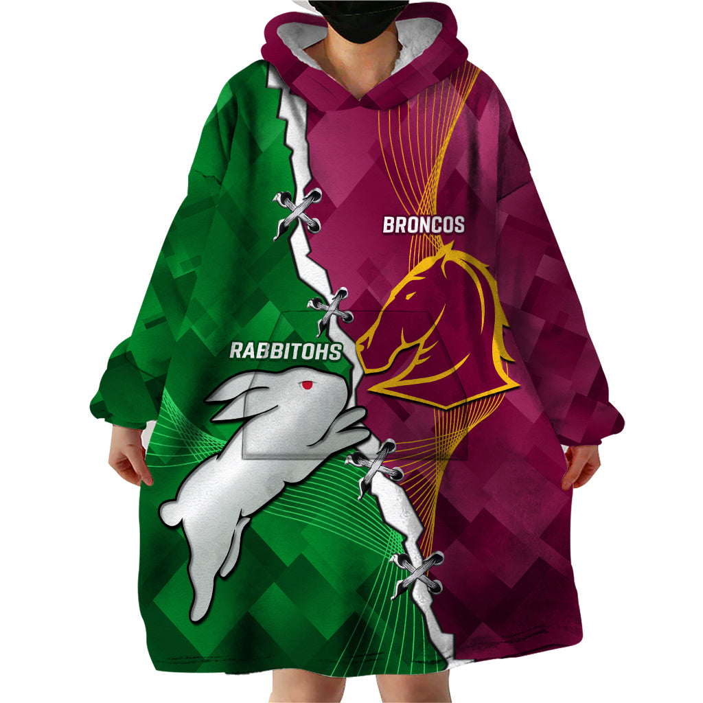 Personalised Broncos And Rabbitohs Wearable Blanket Hoodie 2024 Together Dynamic Style