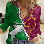 Personalised Broncos And Rabbitohs Women Casual Shirt 2024 Together Dynamic Style